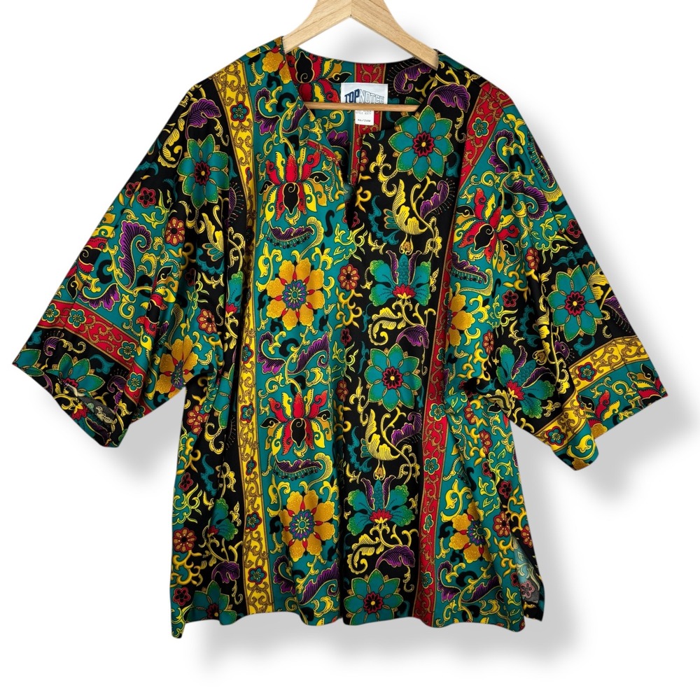 Top Notch Tunic Top Womens Size 26W Vintage 90s Floral Paisley Kimono Bright
